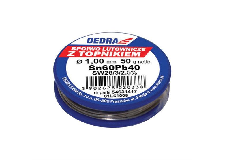 Lut z topnikiem, 1.0mm, 50g, 60%SN, Pb40Sn60 Dedra 31L61005