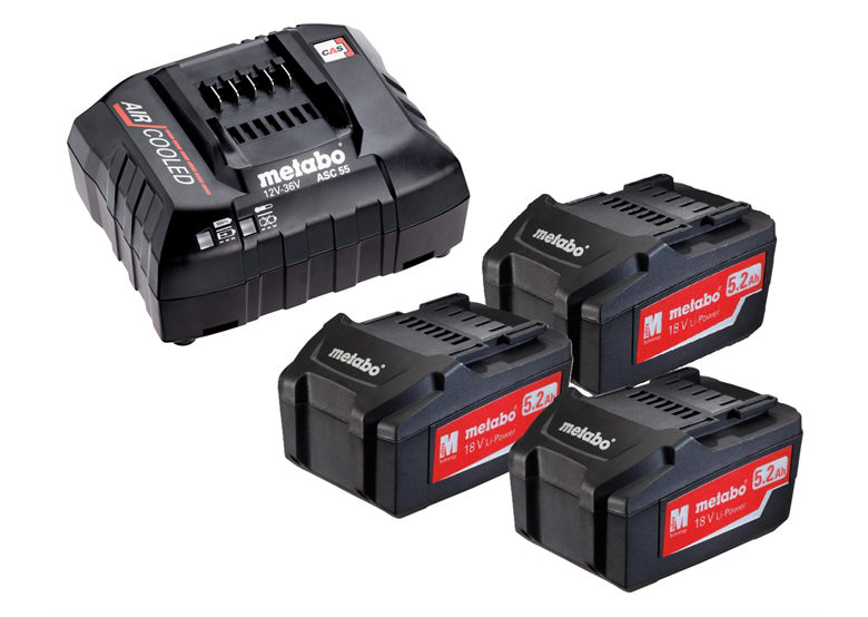 Zestaw 3 akumulatorów 18V Li-Ion 5.2Ah i ładowarki ASC 30-36V Metabo 685048000