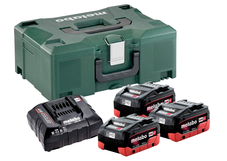 Zestaw 3 akumulatorów 18V LiHD 5.5Ah i ładowarki ASC 30-36V w MetaLoc Metabo 685069000